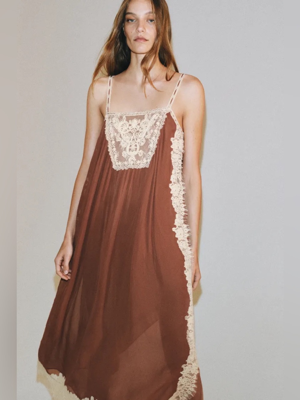 NWT Zara Woman Bloggers Fav ZW COLLECTION LACE STRAP DRESS Size L Large